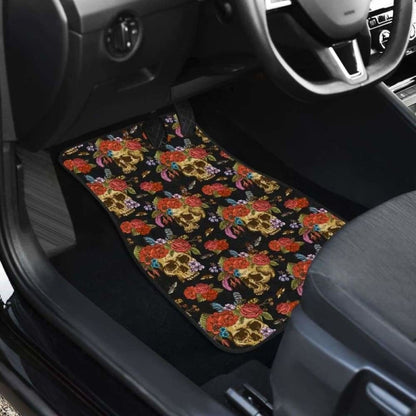 Set Pcs Floral Sugar Skull Car Mats