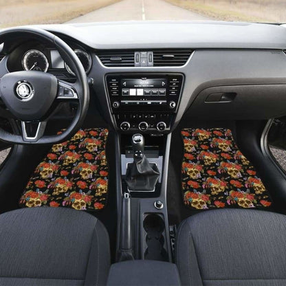 Set Pcs Floral Sugar Skull Car Mats