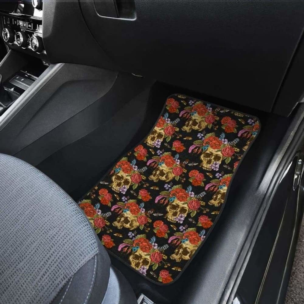 Set Pcs Floral Sugar Skull Car Mats