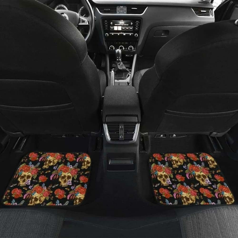 Set Pcs Floral Sugar Skull Car Mats