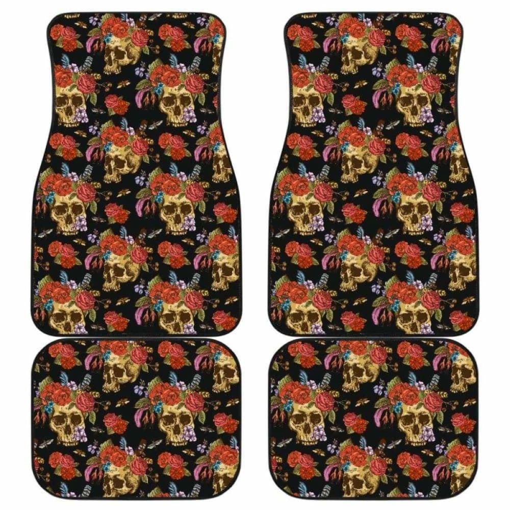 Set Pcs Floral Sugar Skull Car Mats