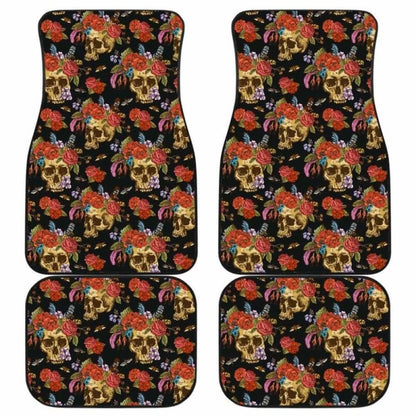 Set Pcs Floral Sugar Skull Car Mats