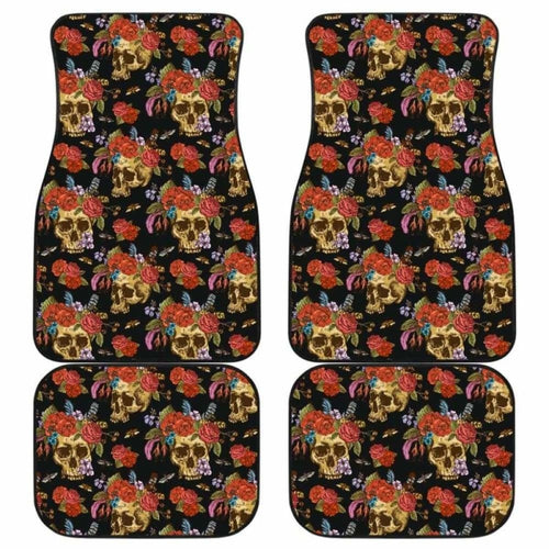 Set Pcs Floral Sugar Skull Car Mats