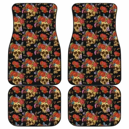 Set Pcs Floral Sugar Skull Car Mats