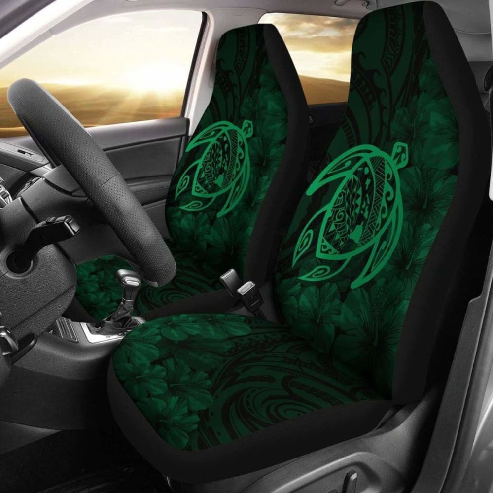 Alohawaii Car Seat Covers - Hawaii Turtle Map Hibiscus Poly Green - New Awesome