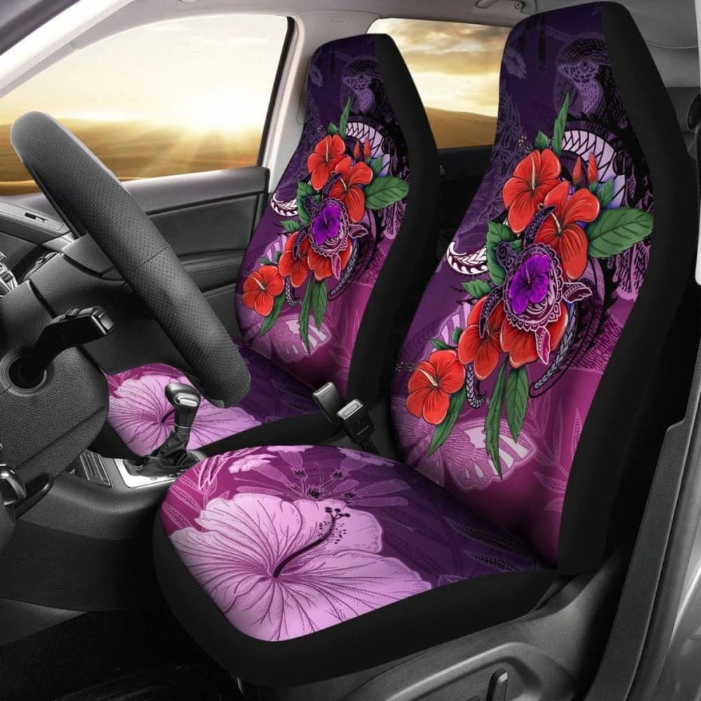 Polynesian Car Seat Covers - Purple Hibiscus Turtle Flowing - Amazing
