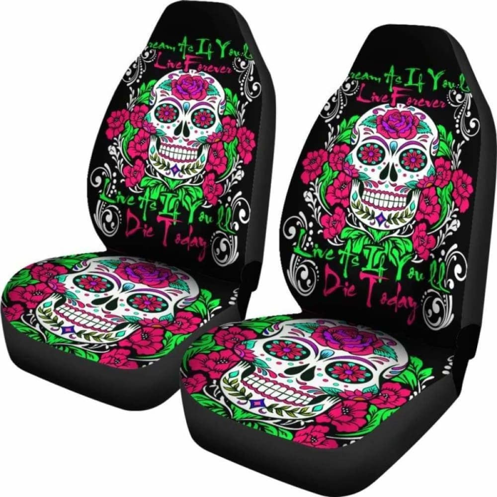 Set Of Pcs - Sugar Skull - Day Of The Dead Car Seat Cover