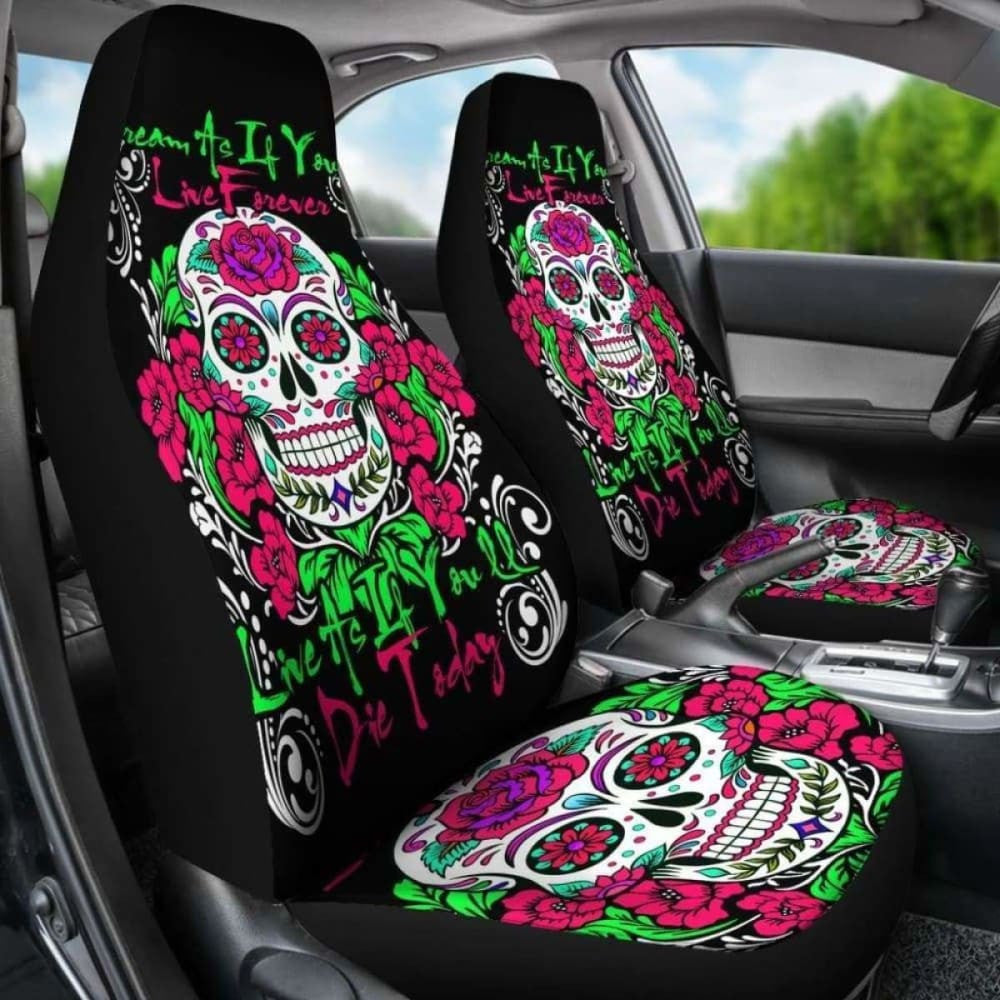 Set Of Pcs - Sugar Skull - Day Of The Dead Car Seat Cover