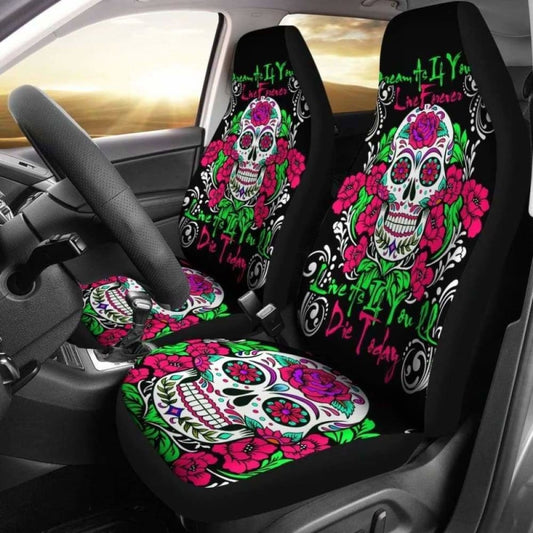Set Of Pcs - Sugar Skull - Day Of The Dead Car Seat Cover