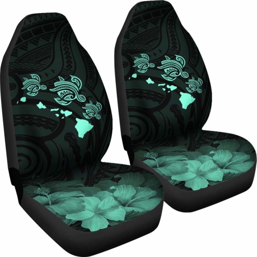 Hawaii Hibiscus Map Polynesian Ancient Turquoise Turtle Car Set Covers - New - Awesome