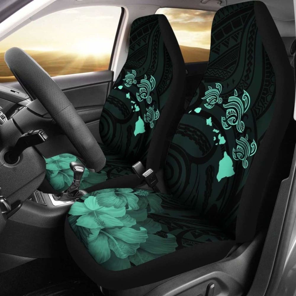 Hawaii Hibiscus Map Polynesian Ancient Turquoise Turtle Car Set Covers - New - Awesome