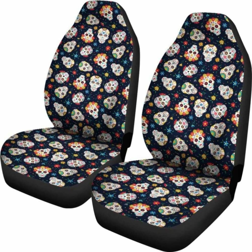 Set Seat Cover Sugar Skulls - Day Of The Dead Car Seat Covers
