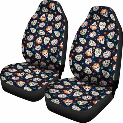 Set Seat Cover Sugar Skulls - Day Of The Dead Car Seat Covers