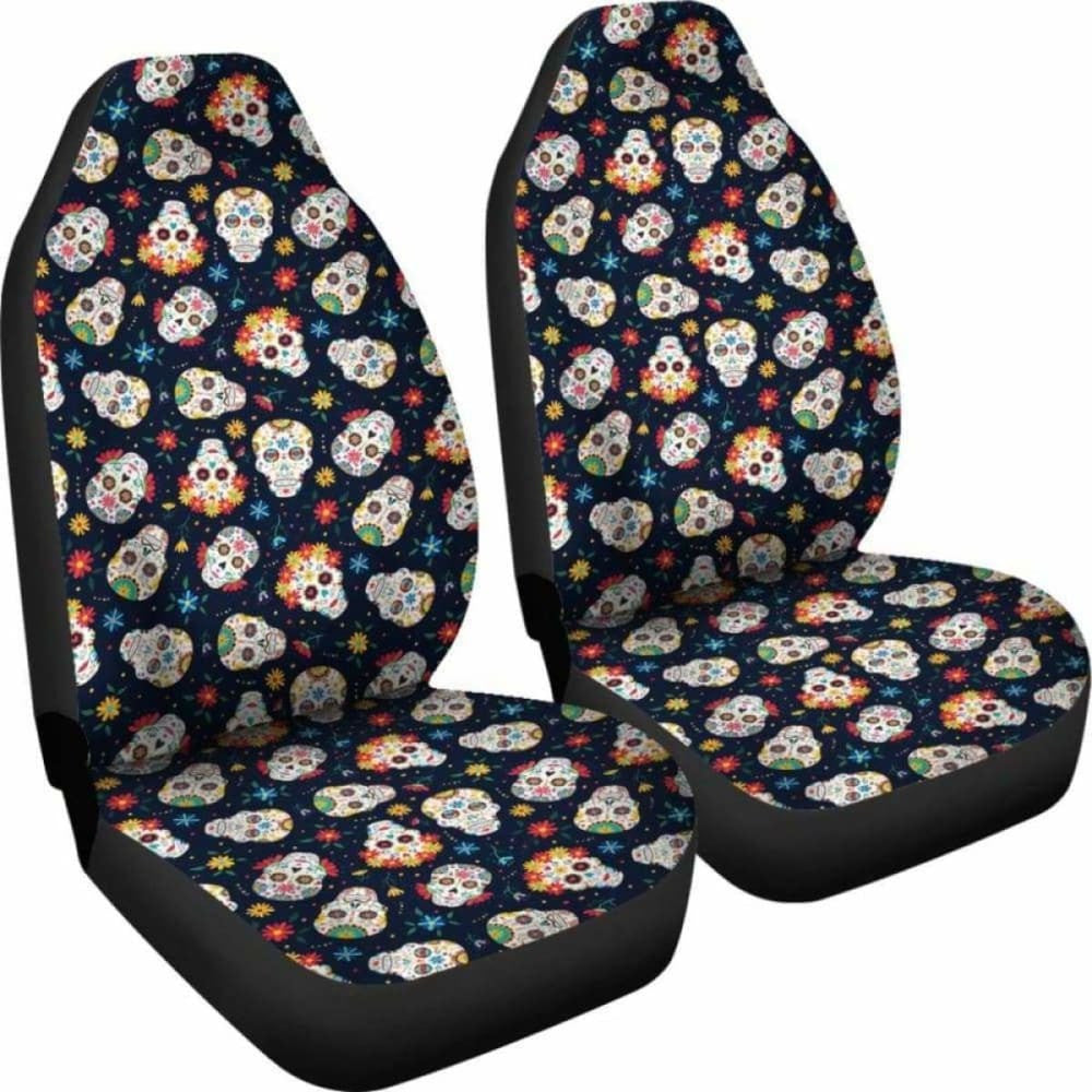 Set Seat Cover Sugar Skulls - Day Of The Dead Car Seat Covers
