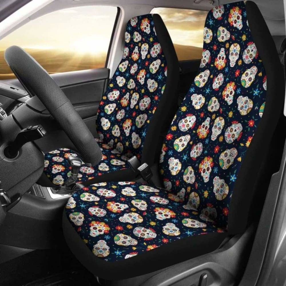 Set Seat Cover Sugar Skulls - Day Of The Dead Car Seat Covers