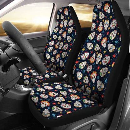 Set Seat Cover Sugar Skulls - Day Of The Dead Car Seat Covers