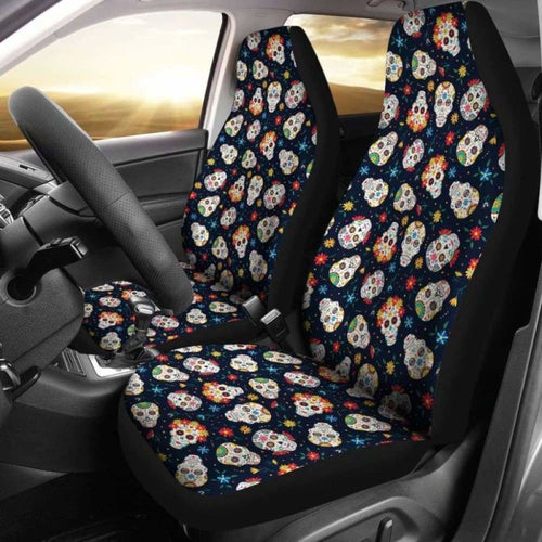 Set Seat Cover Sugar Skulls - Day Of The Dead Car Seat Covers