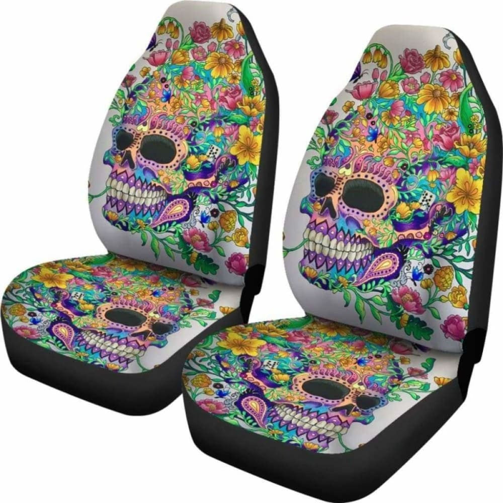 Set Pcs Floral Sugar Skull Day Of The Dead Skull Car Seat Covers