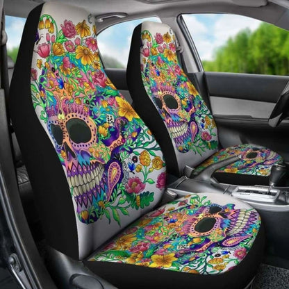 Set Pcs Floral Sugar Skull Day Of The Dead Skull Car Seat Covers