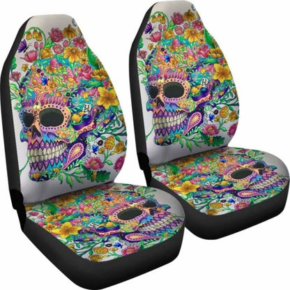 Set Pcs Floral Sugar Skull Day Of The Dead Skull Car Seat Covers