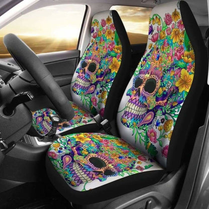 Set Pcs Floral Sugar Skull Day Of The Dead Skull Car Seat Covers