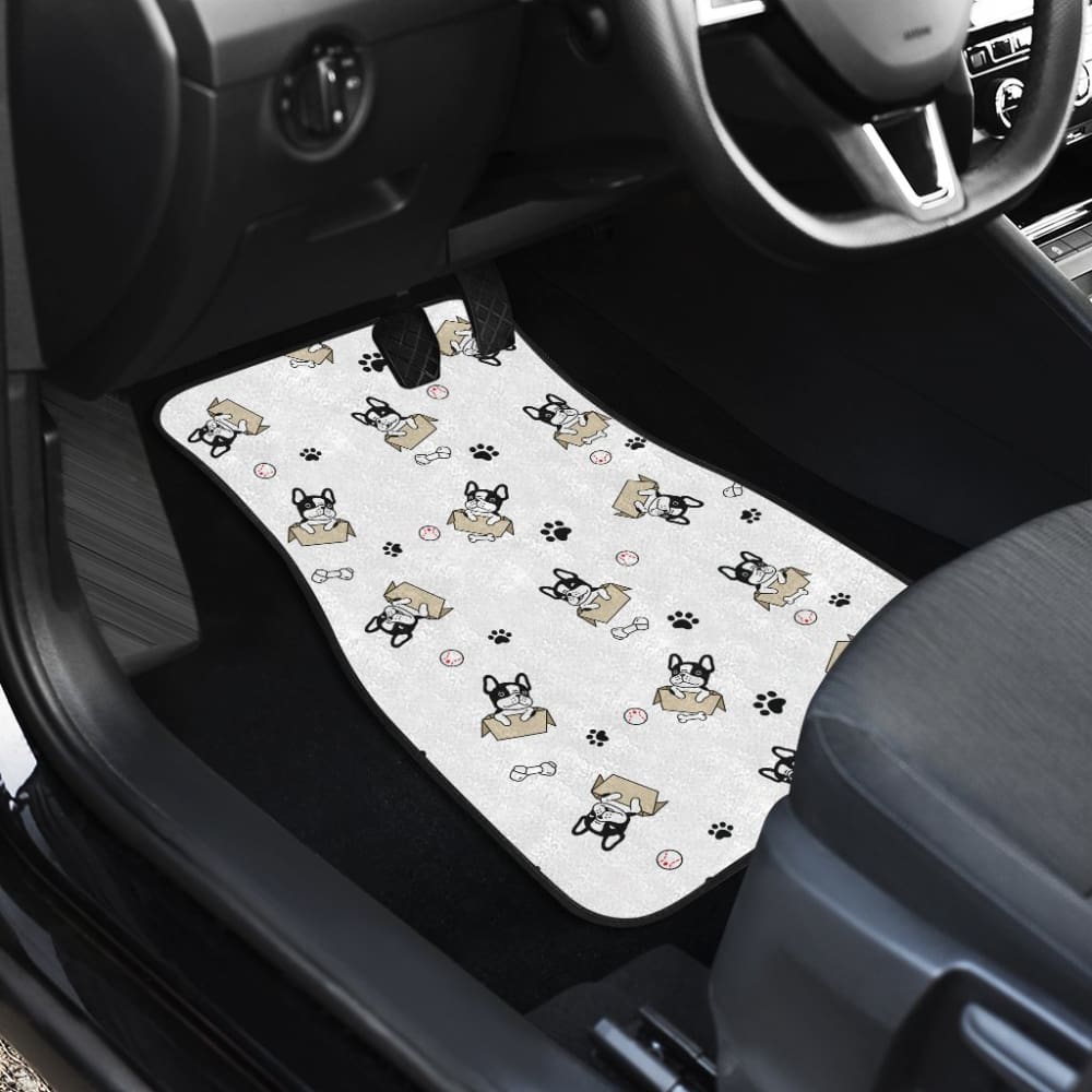 Cute French Bulldog Dog Print On White Car Floor Mats