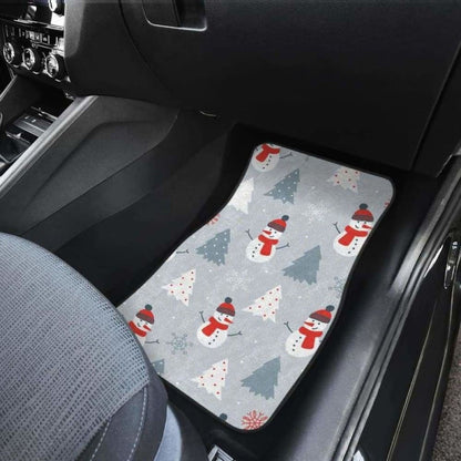 Snowman Christmas  Tree Snow Gray Background Front And Back Car Mats