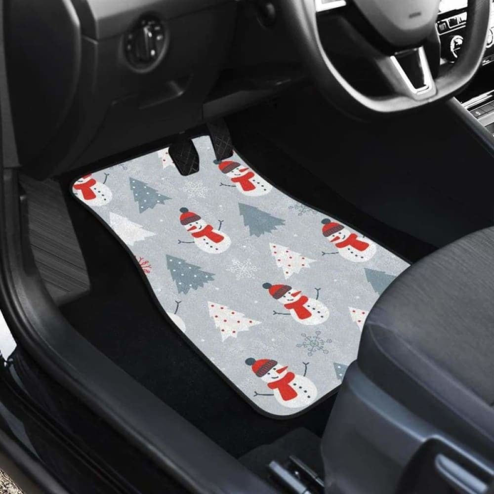 Snowman Christmas  Tree Snow Gray Background Front And Back Car Mats