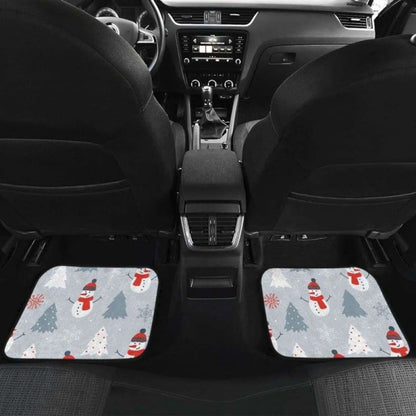 Snowman Christmas  Tree Snow Gray Background Front And Back Car Mats
