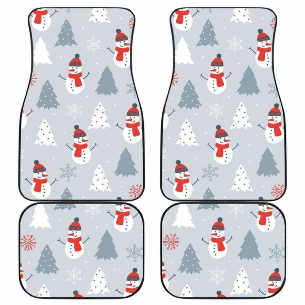 Snowman Christmas  Tree Snow Gray Background Front And Back Car Mats