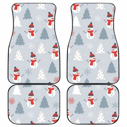 Snowman Christmas  Tree Snow Gray Background Front And Back Car Mats