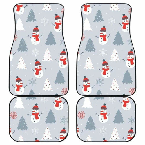 Snowman Christmas  Tree Snow Gray Background Front And Back Car Mats