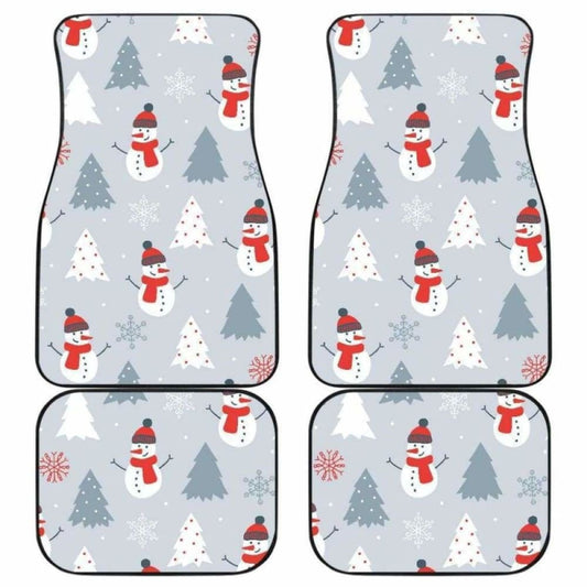Snowman Christmas  Tree Snow Gray Background Front And Back Car Mats