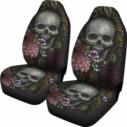 Set Of Pcs - Skull Gothic Horror Flaming Fire Halloween Skull Car Seat Covers