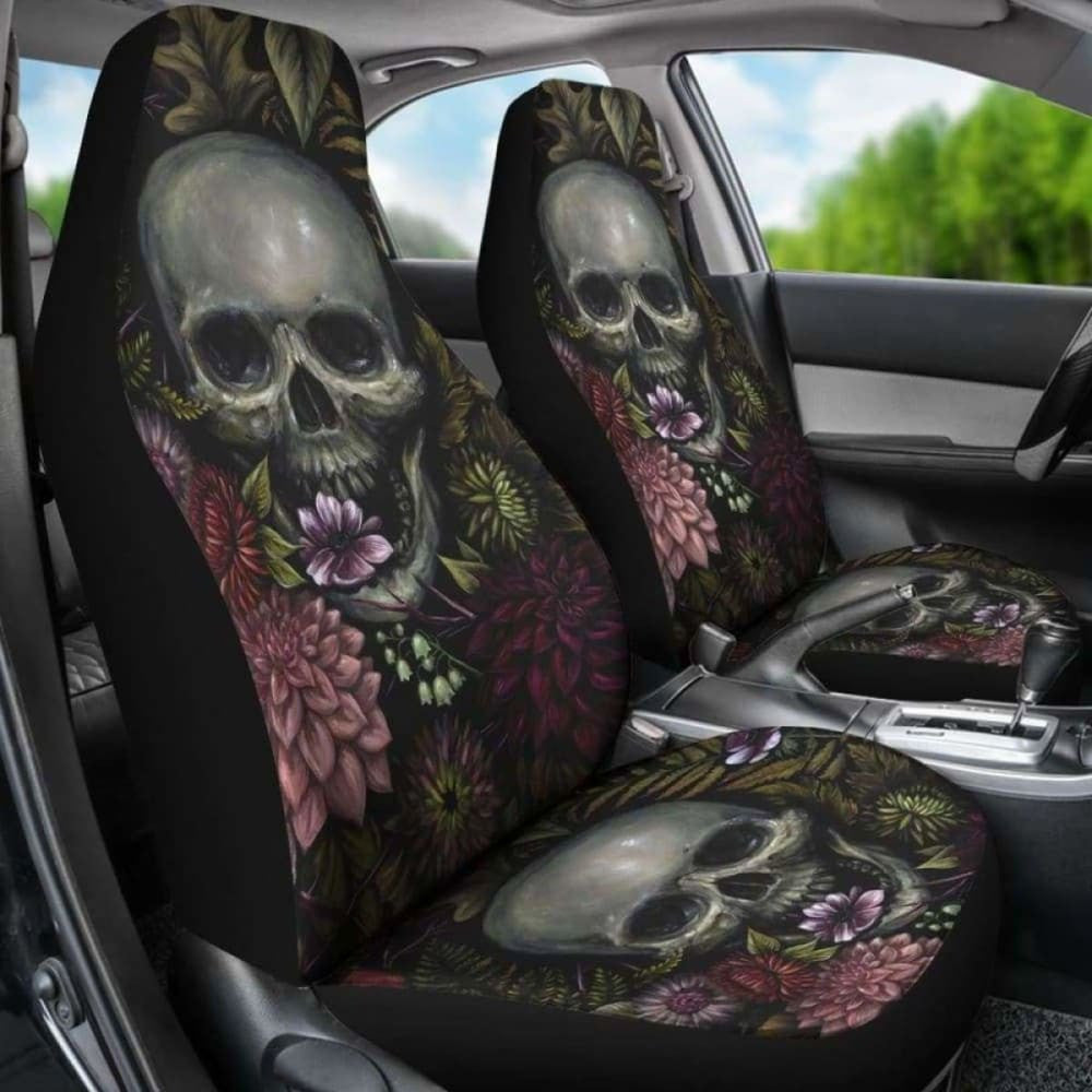 Set Of Pcs - Skull Gothic Horror Flaming Fire Halloween Skull Car Seat Covers