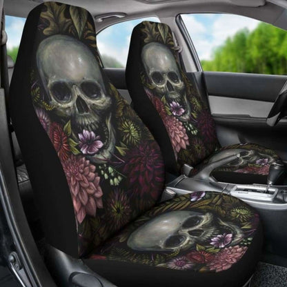 Set Of Pcs - Skull Gothic Horror Flaming Fire Halloween Skull Car Seat Covers