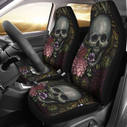 Set Of Pcs - Skull Gothic Horror Flaming Fire Halloween Skull Car Seat Covers
