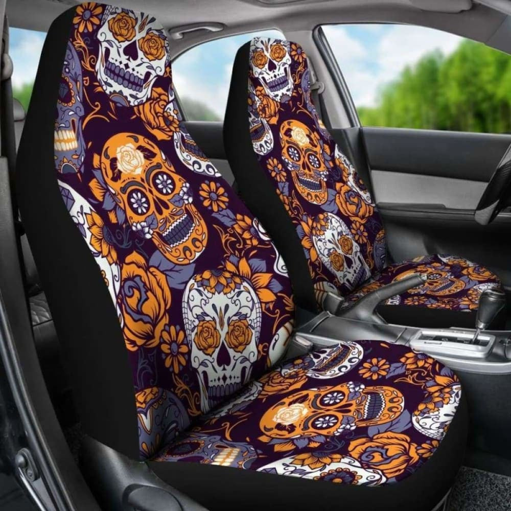 Gretta Skully Car Seat Covers - Sugar Skull - Orange