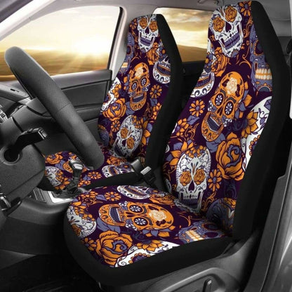Gretta Skully Car Seat Covers - Sugar Skull - Orange