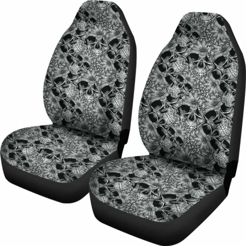 Set Of Floral Sugar Skull Seat Covers - Day Of The Dead