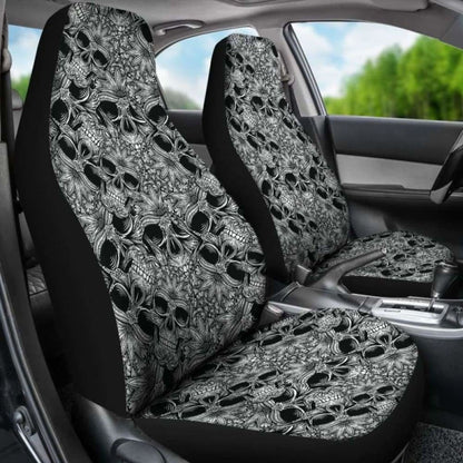 Set Of Floral Sugar Skull Seat Covers - Day Of The Dead