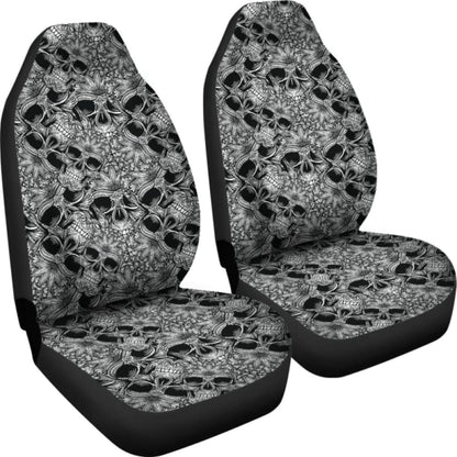 Set Of Floral Sugar Skull Seat Covers - Day Of The Dead