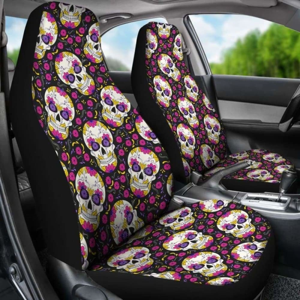 Set Of Candy Sugar Skull Car Seat Covers