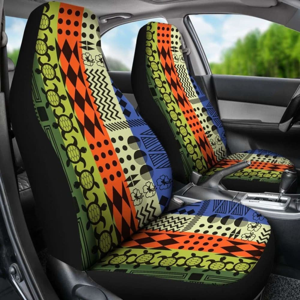 Turtle And Hibiscus Pattern Hawaiian Car Seat Covers Set Of
