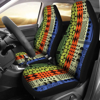 Turtle And Hibiscus Pattern Hawaiian Car Seat Covers Set Of