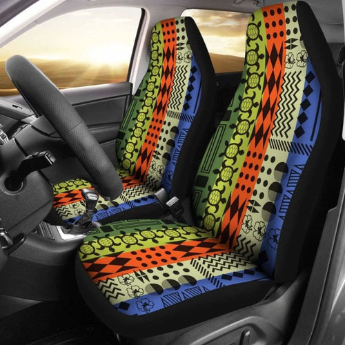 Turtle And Hibiscus Pattern Hawaiian Car Seat Covers Set Of