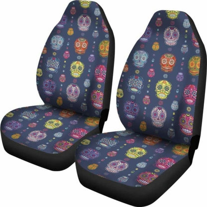 Set Of Colorful Sugar Skull Car Seat Covers