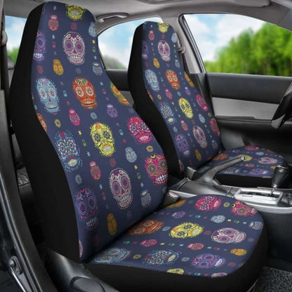 Set Of Colorful Sugar Skull Car Seat Covers