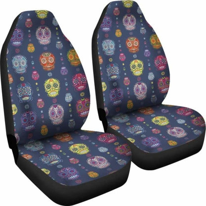Set Of Colorful Sugar Skull Car Seat Covers