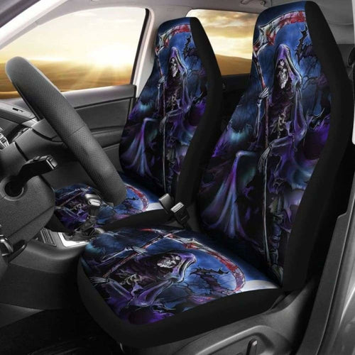 Set Of Pcs - Skull Gothic Horror Grim Reaper Skull Car Seat Covers